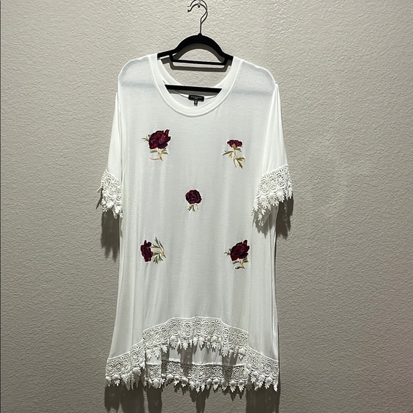 Hannah Women’s Shirt Dress Floral Embroidered  Crochet Plus Sz 2X Knee Length - Picture 1 of 8